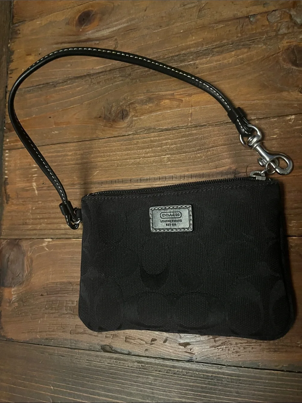 Coach Black Signature Wristlet with Leather Strap